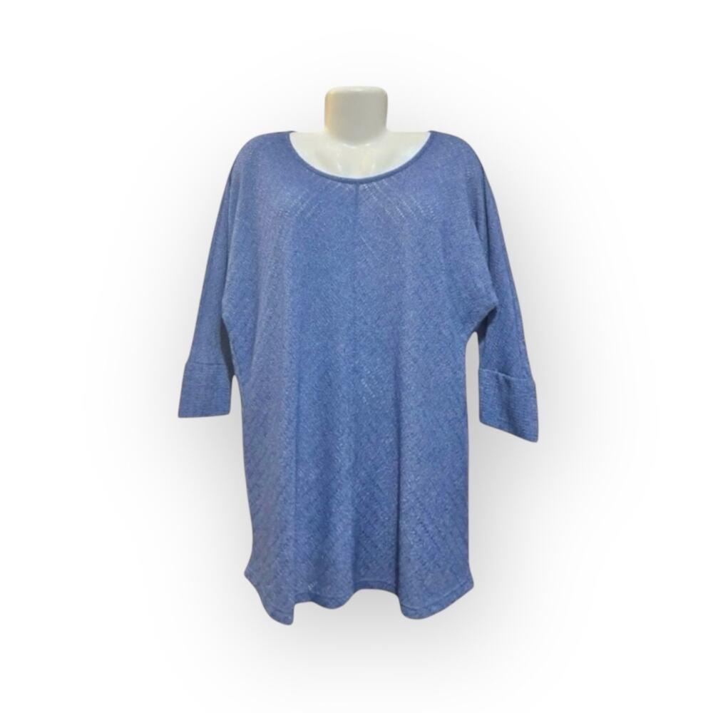 Dressbarn Women's Blue 3/4 Sleeve Loose Knit Relaxed Fit Pullover Sweater SZ XL